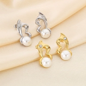 Elegant Heart Shape Stainless Steel Hoop Earrings With Shell Artificial Pearl And Rhinestone Minimalist Jewelry For Women