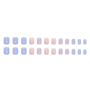 Short squoval fake nails set with light blue waves and solid macaron blue colors