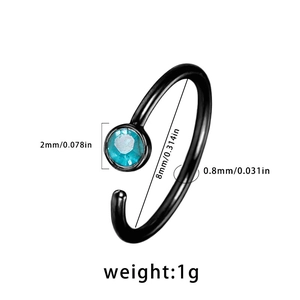 Nasenring aus schwarzem Edelstahl mit blauem Edelstein und 0,8 mm Größenangaben