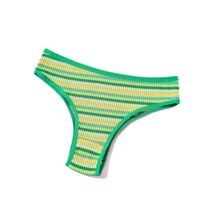 Women's cotton ribbed panties featuring green, yellow, and white striped low-rise design