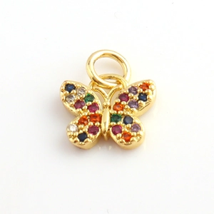 Golden butterfly pendant with multi-color zircon stones for DIY jewelry making