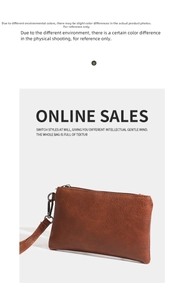 Detail shot of brown lychee grain PU leather texture and zipper of the vintage pouch