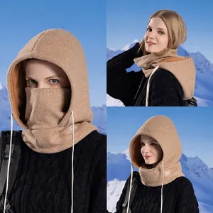 Pasamontañas de punto para invierno con forro polar y máscara facial caqui