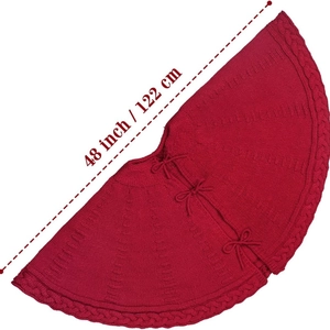 48 inch red cable knit Christmas tree skirt with decorative bow ties for holiday decor