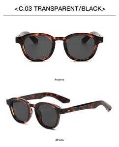 Detailed views of retro round tortoiseshell sunglasses from front and 45-degree angles