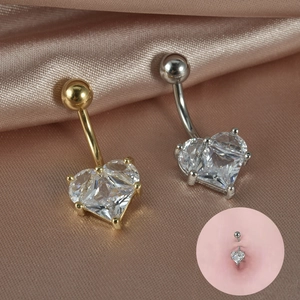 Heart Shaped Zircon Belly Button Ring Stainless Steel Navel Piercing Jewelry Fashion Body Jewelry For Women Men
