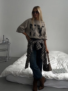 T-shirt vintage en coton gris avec imprimé NY Brooklyn de style streetwear américain