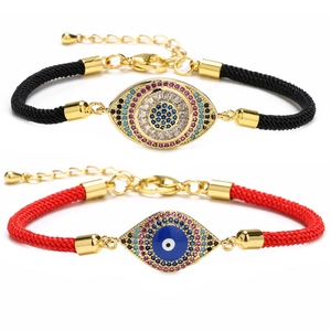 Bracelet Oeil Maléfique en Corde Tressée pour Femme Cuivre Zircon Coloré Ajustable Bijou Bohème Ethnique Protection Amulette Bracelet Cadeau