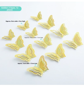 Three-layer 3D gold butterfly wall stickers in three sizes for festive decoration