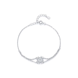 S925 sterling silver double-layer four-leaf clover bracelet with sparkling zircons