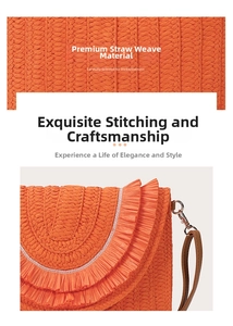 Detail of orange woven straw bag with tiered ruffles and fine stitching craft