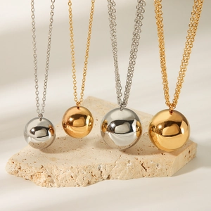 Minimalist Ball Pendant Necklace 18K Gold Plated 304 Stainless Steel Mirror Polished Sphere Charm Jewelry Women