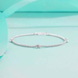 S925 Sterling Silver Moissanite Tennis Bracelet For Women Sparkling Zirconia Geometry Round Link Chain Elegant Jewelry
