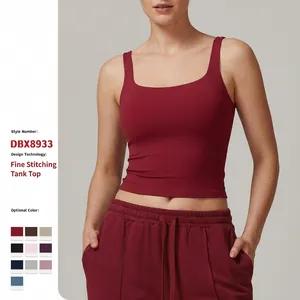 Débardeur De Yoga Col Carré Pour Femmes Séchage Rapide Ajusté Tissu Brossé Nylon Spandex Gilet De Sport Respirant