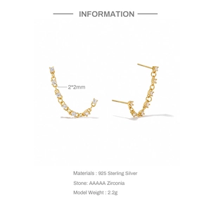Detail of 925 sterling silver gold earrings with zircon settings and product parameters
