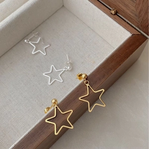 Minimalist 925 Sterling Silver Star Stud Earrings For Women Hollow Pentagram Design Gold Silver Plated Fashion Jewelry