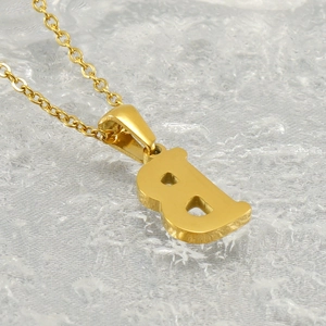 Golden stainless steel necklace featuring a letter B pendant on a classic O-link chain