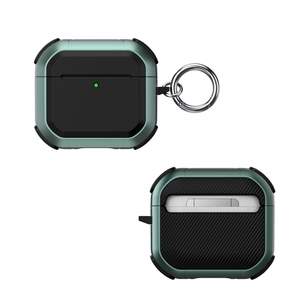 Coque robuste pour AirPods en noir et vert avec mousqueton métallique inclus