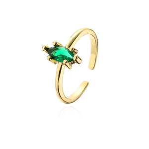 Macro view of marquise cut green gemstone in 18K gold plated zircon open ring