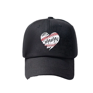 Classic black cotton baseball cap with heart-shaped baseball mama design in white