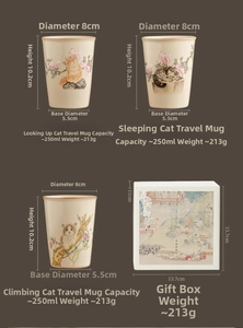 Detail of Ru Kiln ceramic cat tea cup with elegant gift box and product dimensions