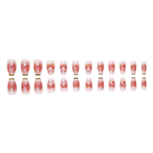Faux ongles ombrés roses de style français avec paillettes et forme ballerine