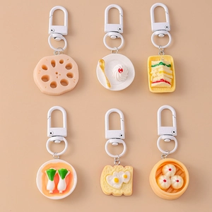 Simulation Food Keychain Mini Realistic Steamed Bun Sandwich Lotus Root Resin Bag Pendant Funny Creative Gift