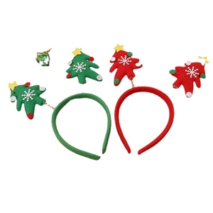 Christmas tree headband set in red and green felt with snowflake patterns