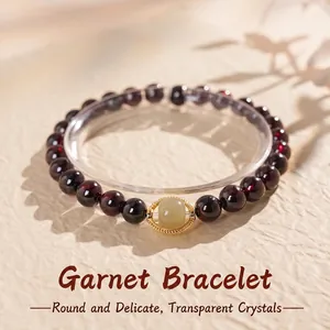 Bracelet À Perles Grenat Artificiel Néphrite Hetian Jade Style Chinois Rétro Bijoux De Luxe Élégants Pour Femmes