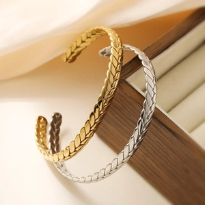 Minimalist 18K gold and silver plated stainless steel woven cuff bracelets for women