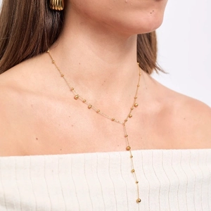 Collier minimaliste en acier inoxydable plaqué or 18 carats avec chaîne à boules en forme de Y