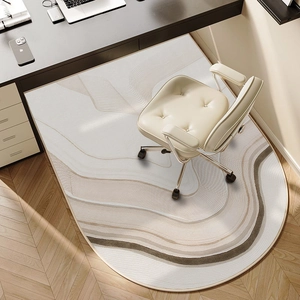 Irregular office chair mat with beige wave pattern in high-quality Belgian velvet