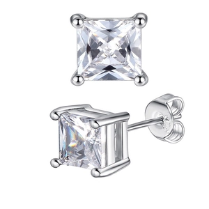 Unisex 925 sterling silver stud earrings featuring square-cut sparkling cubic zirconia