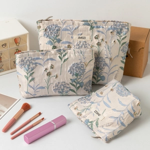 Borsa Trucco Ricamo Floreale Tessuto Jacquard Beauty Case Portatile Organizzatore Cosmetici Cerniera Viaggio Elegante