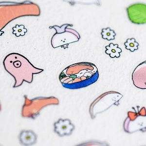 Cute Japanese nail stickers featuring sushi and octopus patterns on matte finish paper