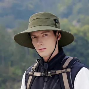 Outdoor waterproof wide brim sun hat in olive green with compass for fishing and hiking