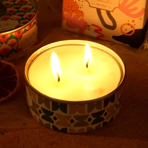 80g Scent of Life scented soy wax candle in tin can with two wicks burning bright