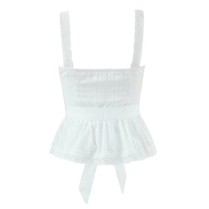 Haut péplum blanc sans manches avec bordures en dentelle et lien à la taille