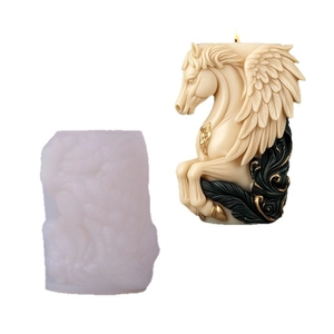 Pegasus silicone mold for DIY candles with detailed feather texture and golden wings
