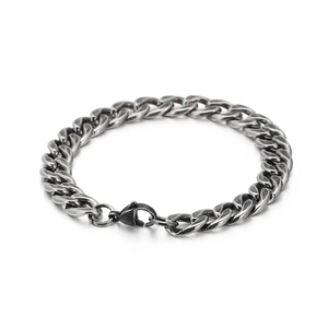 Vintage stainless steel cuban link bracelet in distressed silver with lobster clasp