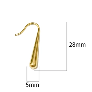 Polished gold teardrop earrings dimension details showing 28mm height and 5mm width