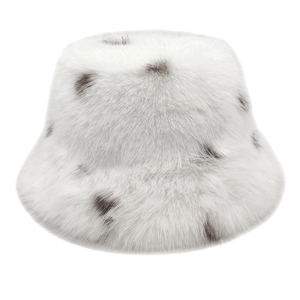 Women Faux Fur Bucket Hat Spotted Pattern Warm Thickened Winter Round Top Fisherman Hat