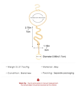 Detailed view of golden snake slave bracelet with precise size measurements and specifications
