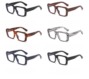 Detailed grid view of square frame blue light blocking glasses in six diverse colorways