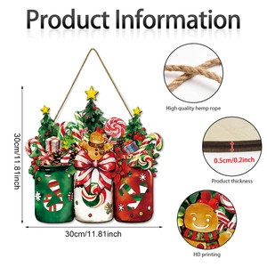 Plaque de Noël en bois avec bonhomme pain d'épice, sapin et décorations Joy