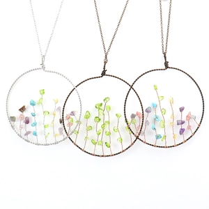 Handmade Tree of Life wire wrapped pendants with colorful natural crystal stones