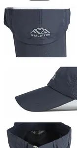 Detail view of quick-dry baseball cap featuring 11cm long visor and breathable mesh fabric