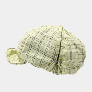 Yellow plaid newsboy cap for women with vintage check pattern and metal side buckle