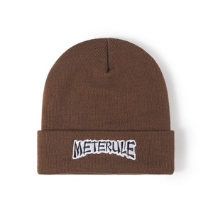 Bonnet en tricot marron foncé avec broderie METERULE et tissu chaud double couche