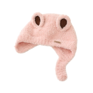 Cute pink plush winter hat for babies featuring warm earflaps and 3D animal ear design